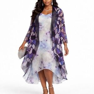 New w/tag ANNE KLEIN Size 10 Canvas Blue Ink Combo Duster Sheer Chiffon Open